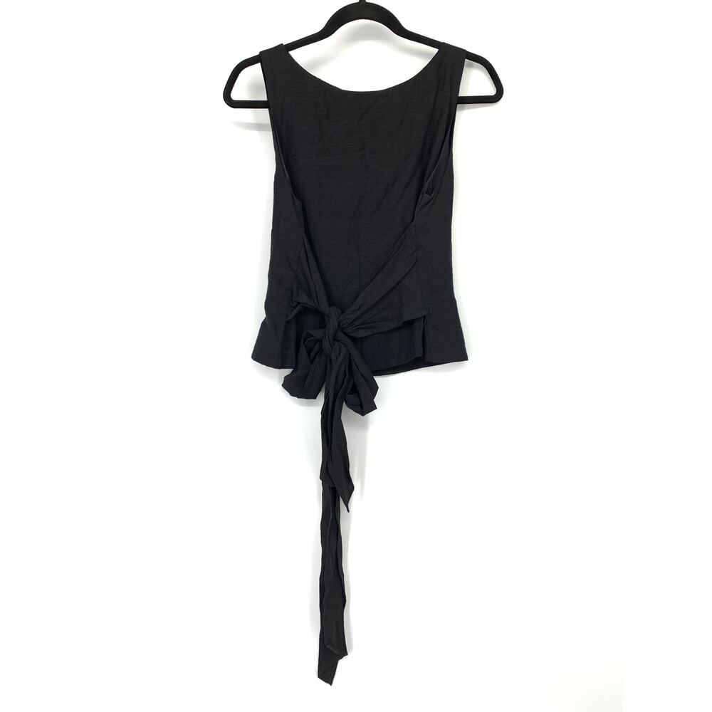 Anthropologie Maeve Tie Waist Top Womens Size 10 Black Button Back Sleeveless